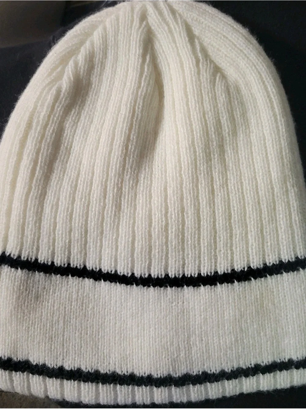 Kids White Knit Beanie with Black Trim and Embroidered Patch